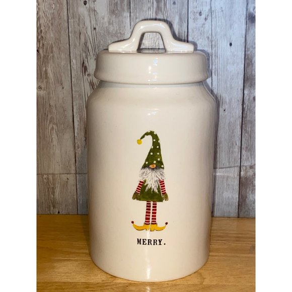 Rae Dunn Holiday Rae Dunn Artisan Collection Ceramic Merry Elf Gnome Cookie Coffee Canister